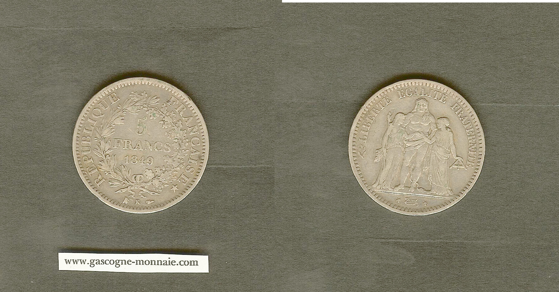 5 francs Hercule, IIe République 1849 Bordeaux TTB
